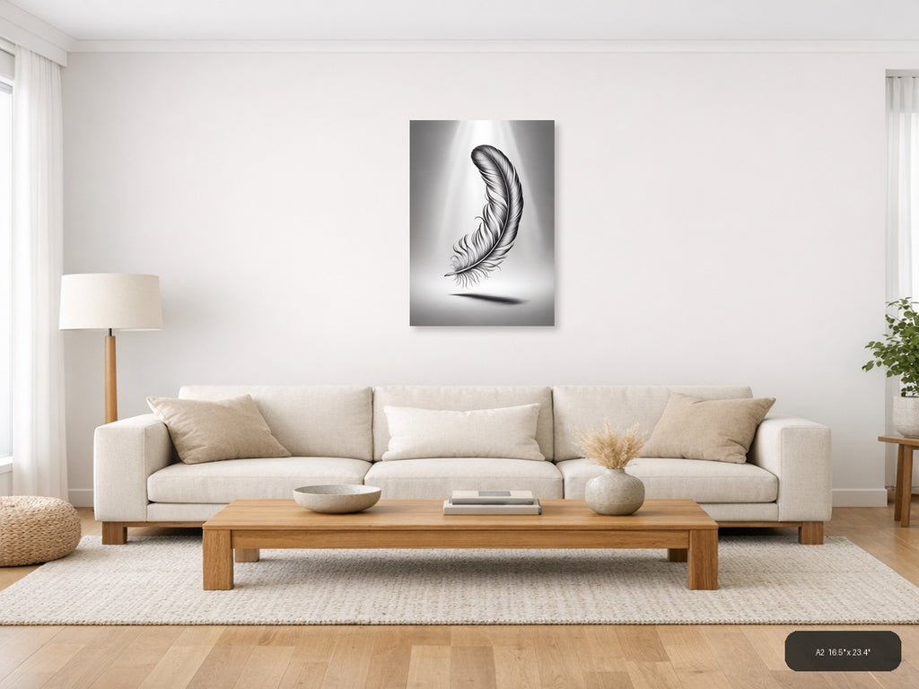 Detailed Feather Line Art Drawing - Minimalist Wall Art — A2 / Living Room