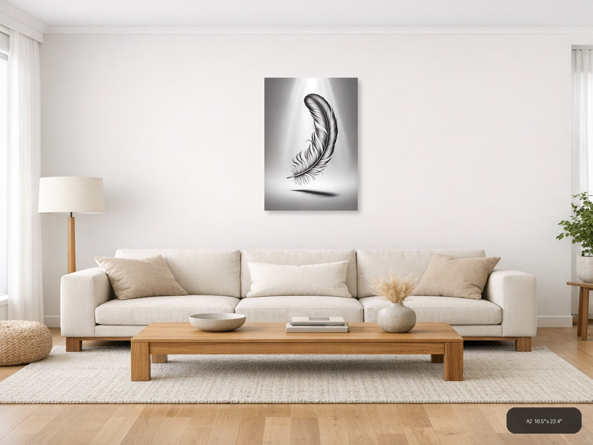 Detailed Feather Line Art Drawing - Minimalist Wall Art — A2 / Living Room