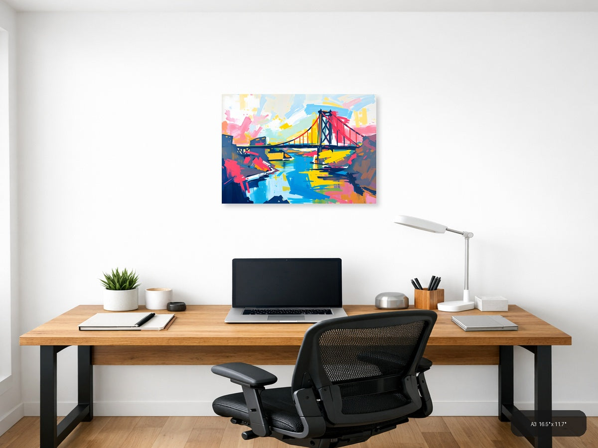 Colorful Abstract Bridge Landscape Wall Art — A3 / Office