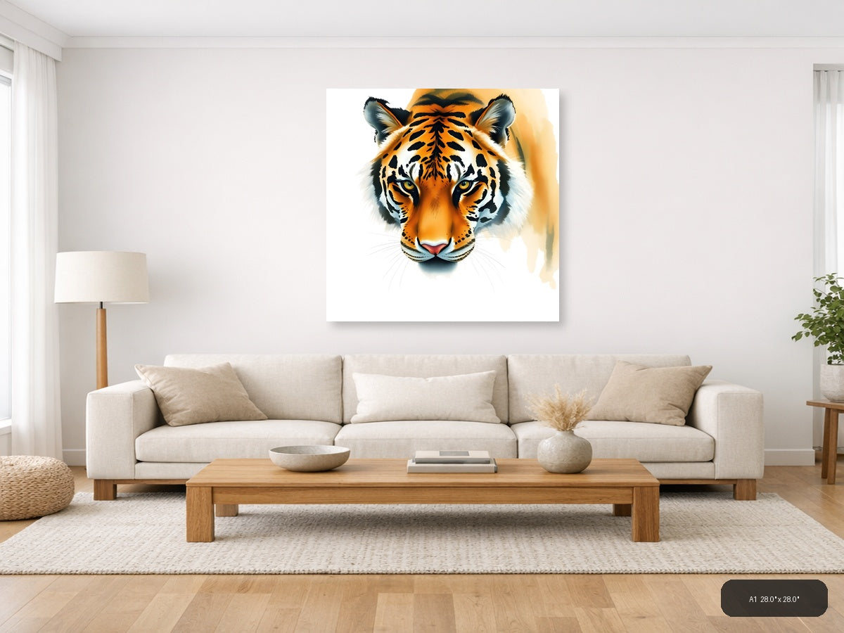 Tiger Face Watercolor Portrait Square Wall Art — A1 / Living Room