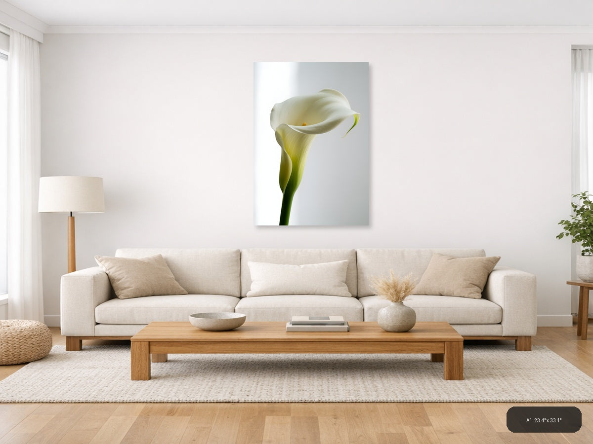 White Calla Lily Minimalist Flower Wall Art — A1 / Living Room