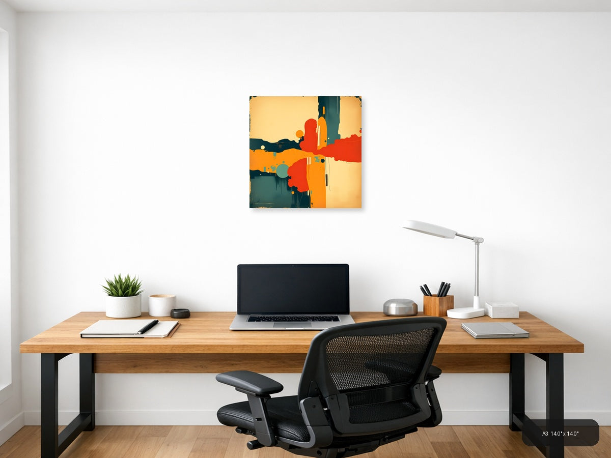 Vintage Abstract Desert Landscape with Cacti Wall Art — A3 / Office
