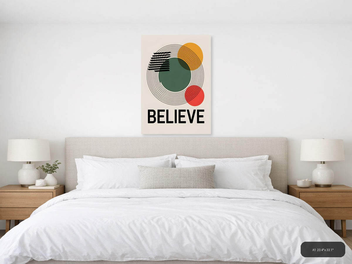 Believe Geometric Line Art with Circles Wall Art — A1 / Bedroom