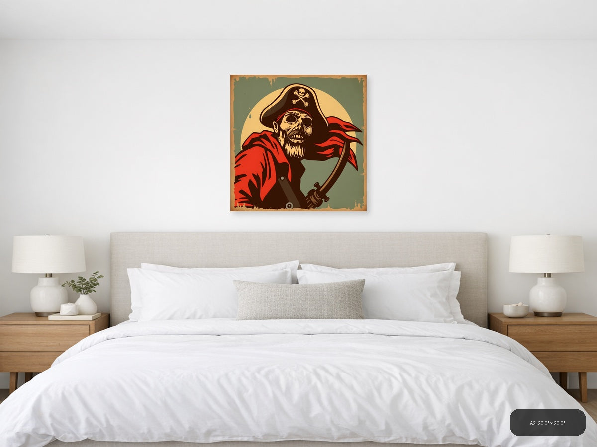 Vintage Pirate Skull Captain Red Coat Wall Art — A2 / Bedroom