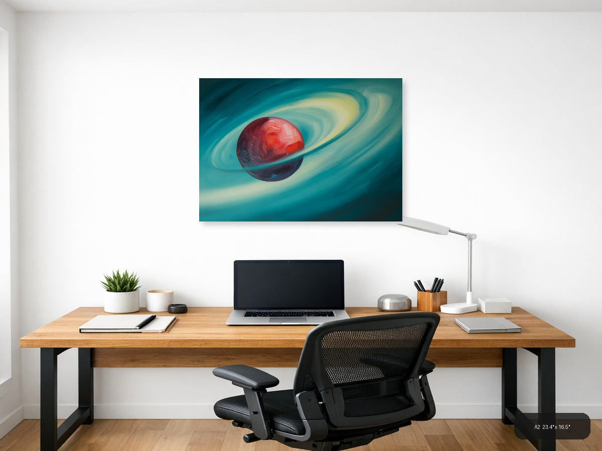 Red Planet with Rings Abstract Landscape Wall Art — A2 / Office