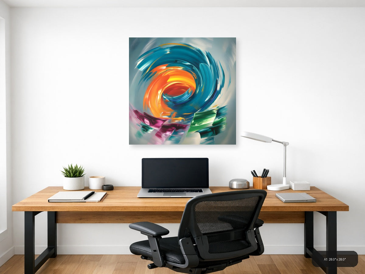 Vibrant Spiral Abstract Orange & Teal Canvas Wall Art — A1 / Office