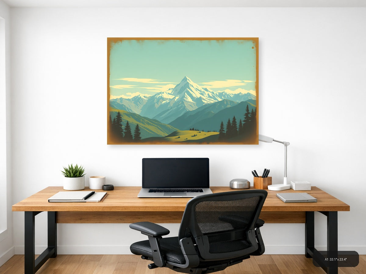 Snow-Capped Mountain Peak Vintage Landscape Wall Art — A1 / Office