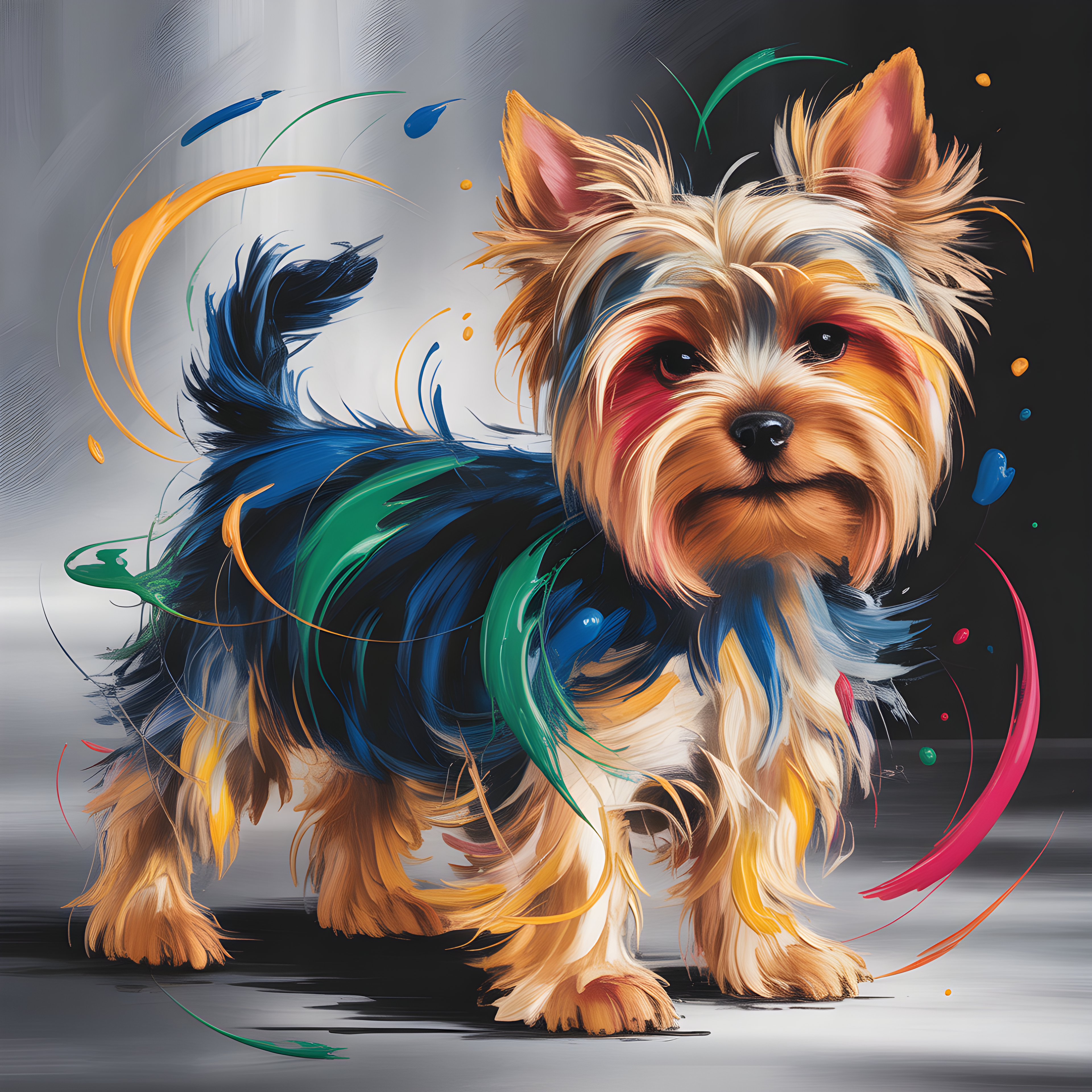 Colorful Abstract Yorkie Dog Portrait Wall Art