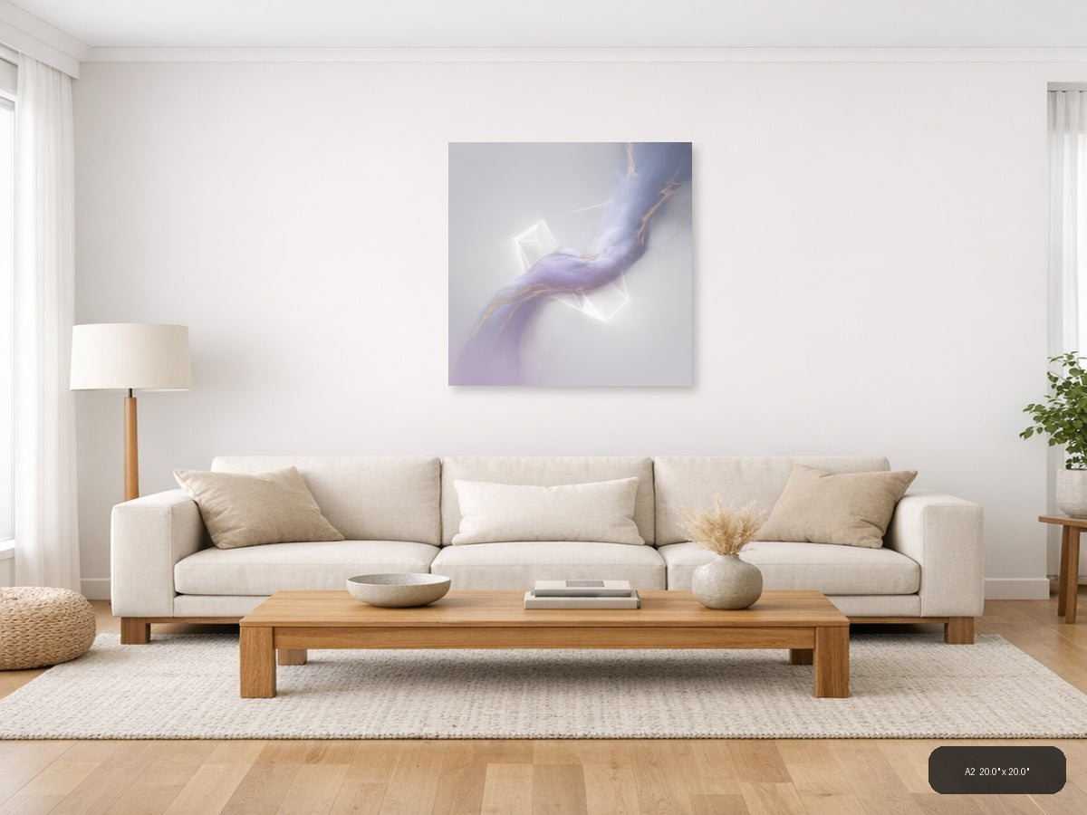 Abstract Lavender Flow with Gold Accents Minimalist Wall Art — A2 / Living Room
