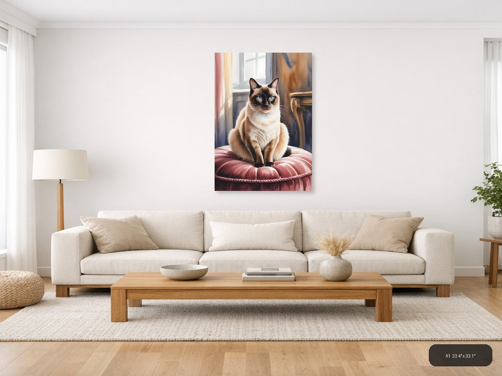 Siamese Cat with Blue Eyes Watercolor Wall Art — A1 / Living Room