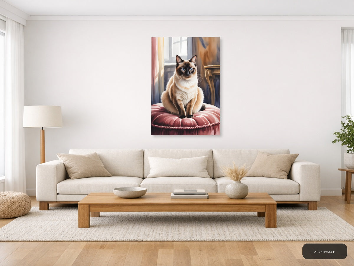 Siamese Cat with Blue Eyes Watercolor Wall Art — A1 / Living Room