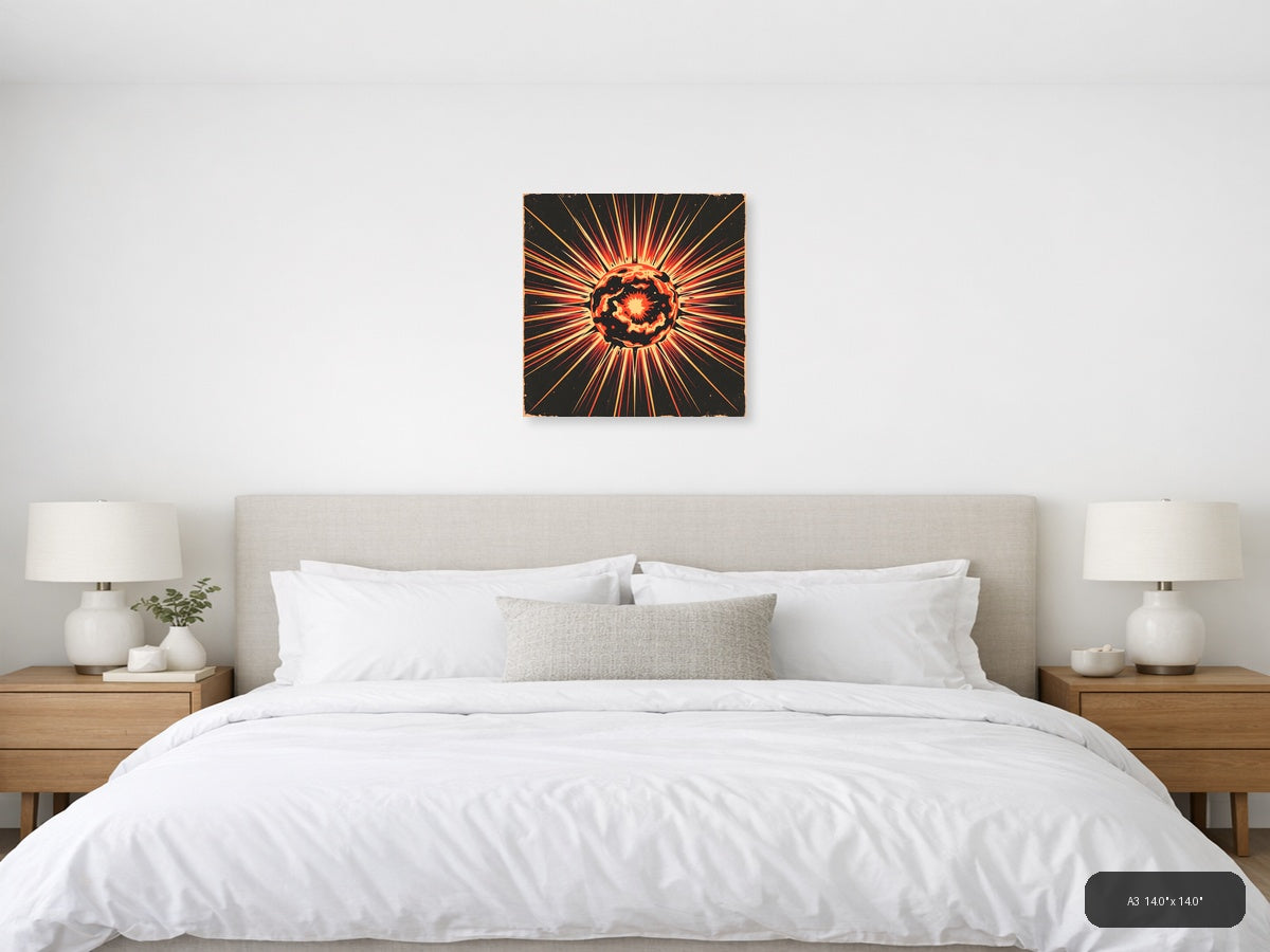 Vintage Explosion Starburst Sun Wall Art Print — A3 / Bedroom