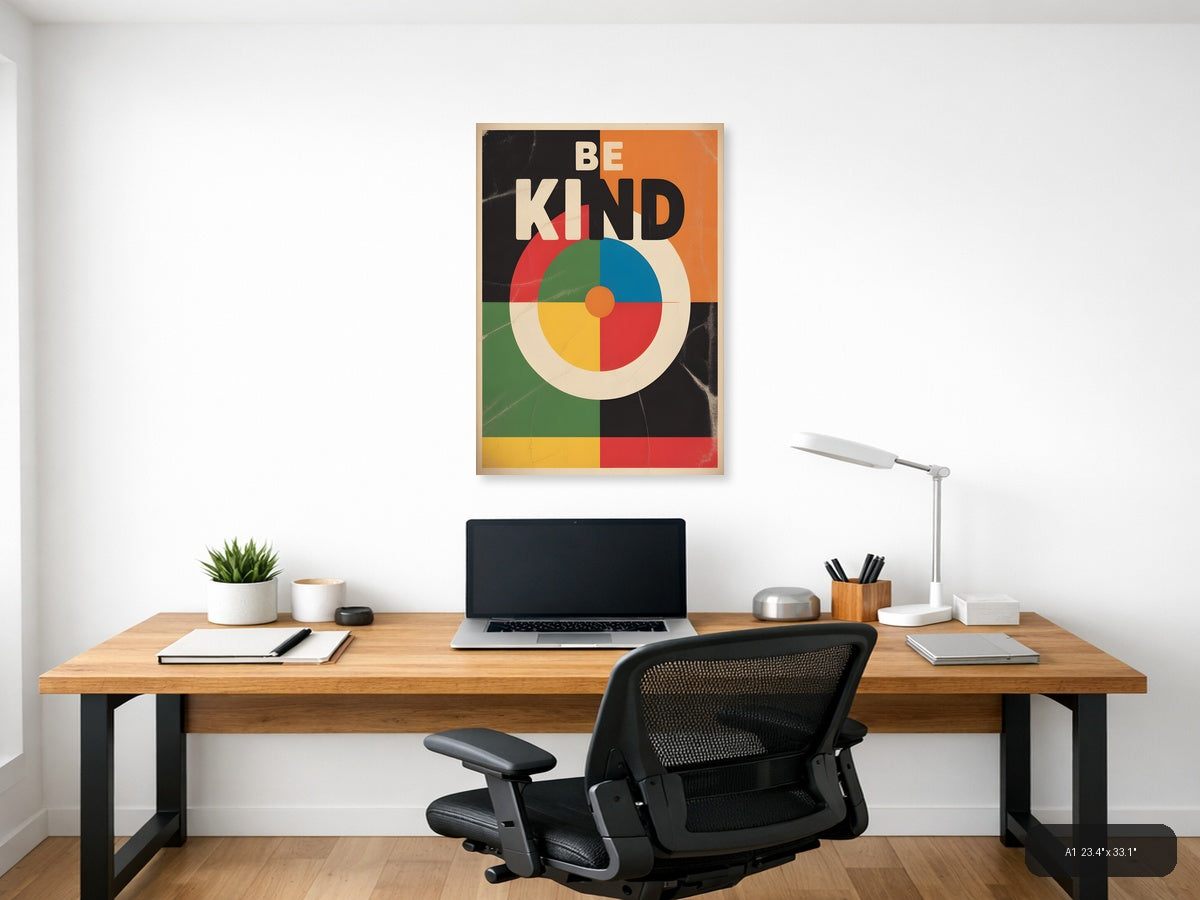 Be Kind Vintage Colorful Wheel Retro Wall Art — A1 / Office