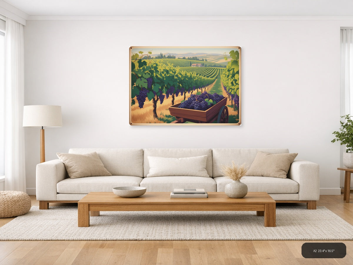 Vintage Tuscan Vineyard Harvest Landscape Wall Art — A2 / Living Room