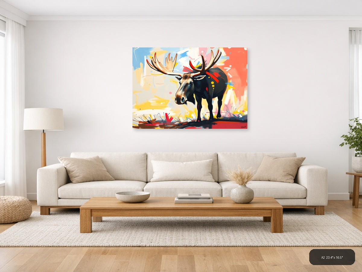 Abstract Moose with Antlers - Modern Colorful Wall Art — A2 / Living Room