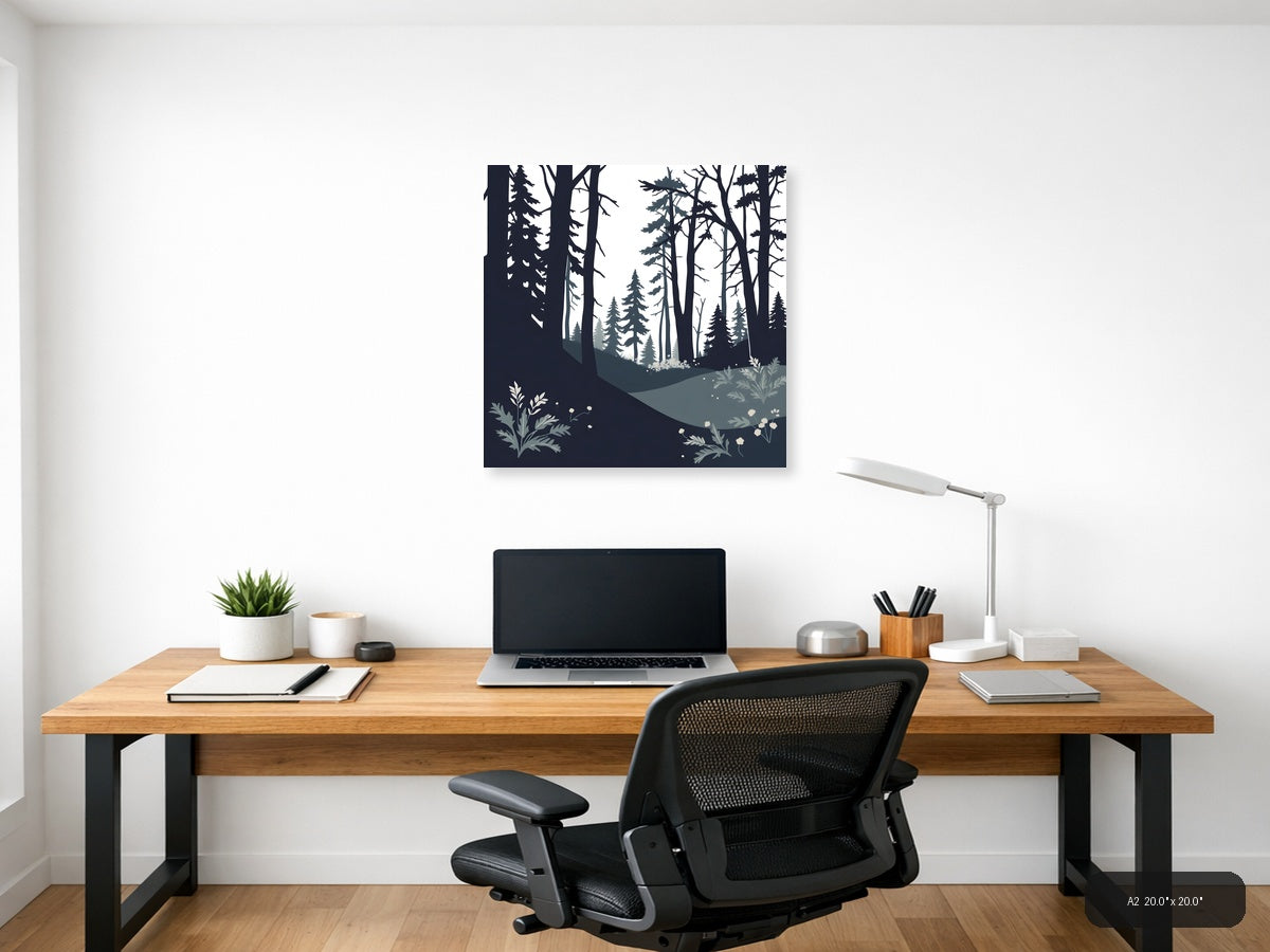 Minimalist Forest Path with Tall Trees Wall Art — A2 / Office