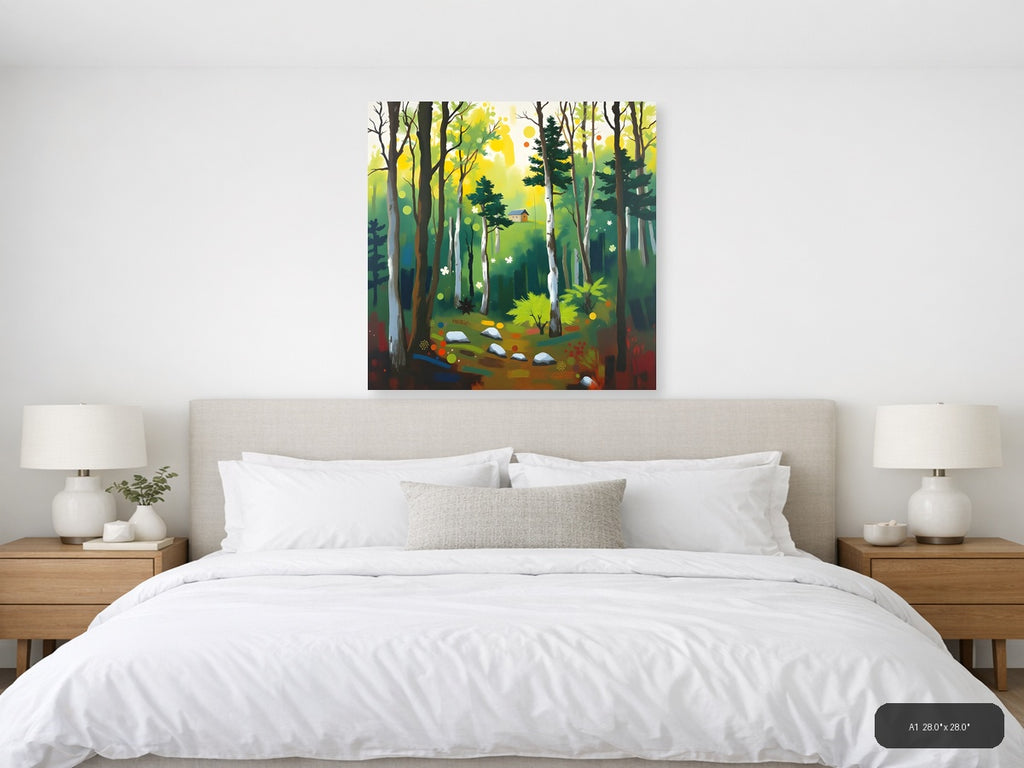 Forest Cabin Abstract Landscape Wall Art — A1 / Bedroom