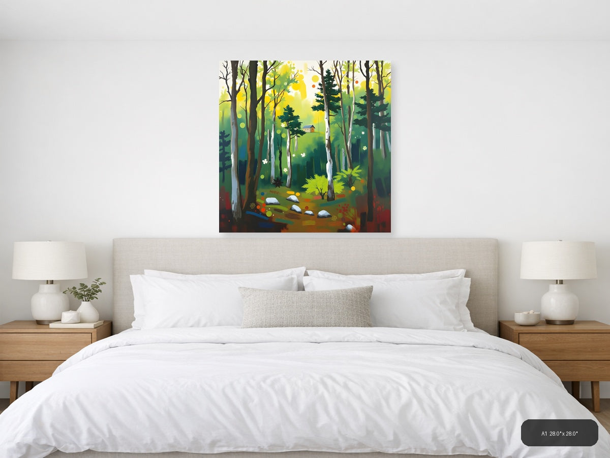 Forest Cabin Abstract Landscape Wall Art — A1 / Bedroom