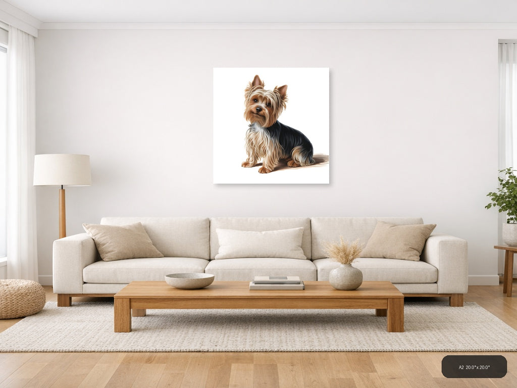 Yorkie Portrait: Tan and Black Terrier Minimalist Wall Art — A2 / Living Room