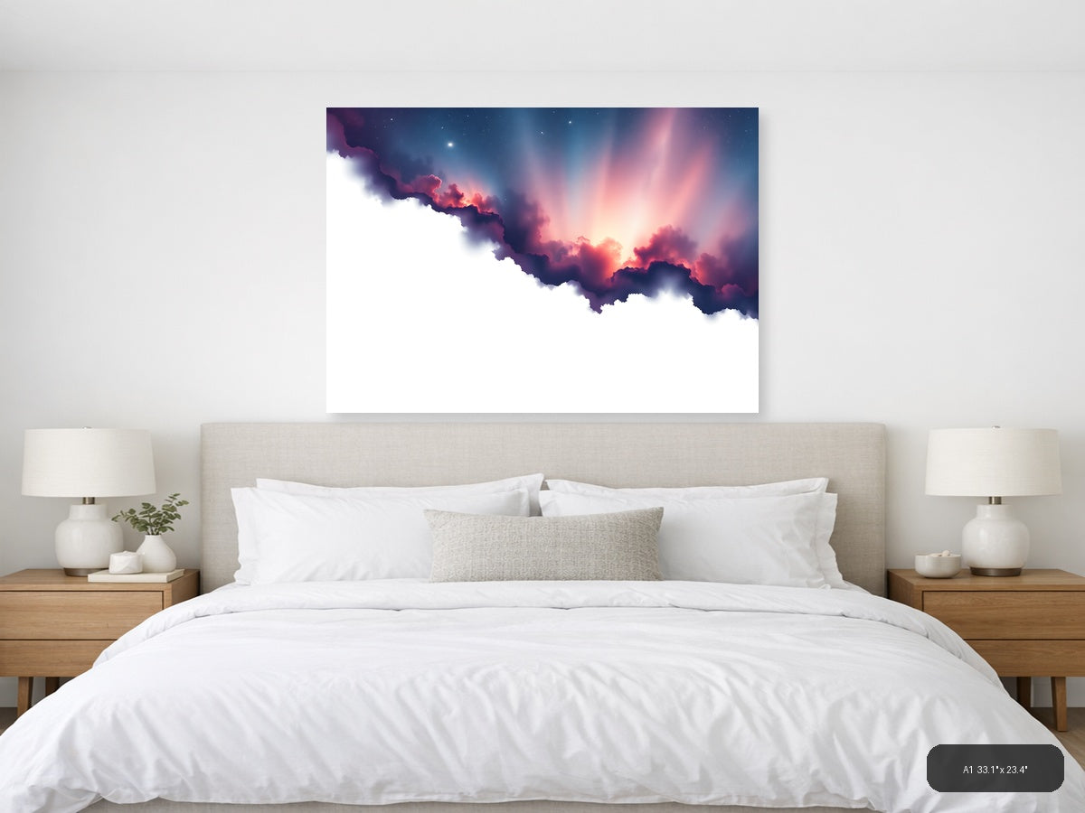 Cosmic Nebula Cloud Minimalist Landscape Wall Art — A1 / Bedroom
