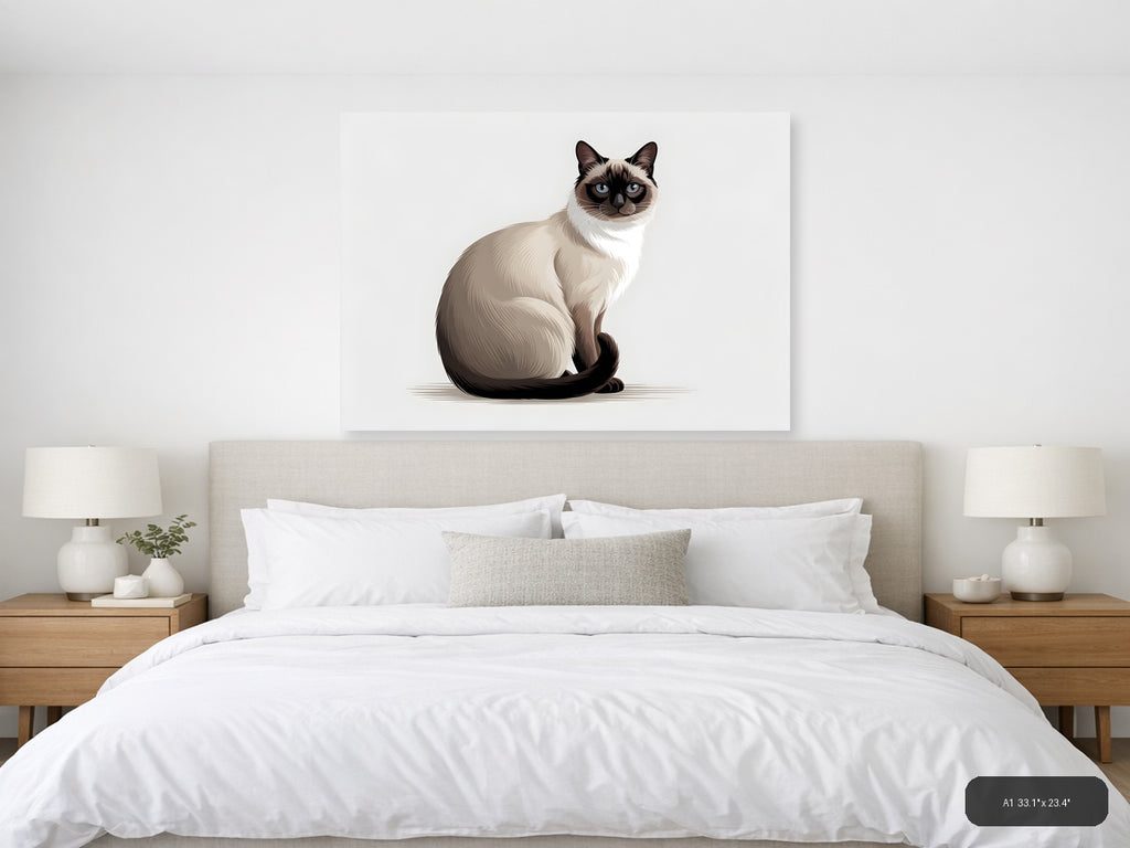 Siamese Cat with Blue Eyes Minimalist Wall Art — A1 / Bedroom