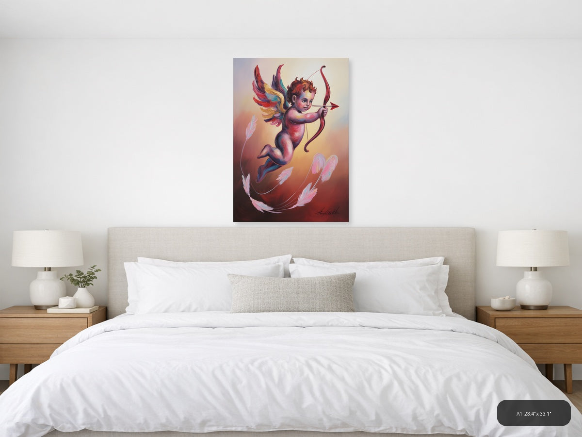 Colorful Cupid Angel with Bow Abstract Portrait Wall Art — A1 / Bedroom
