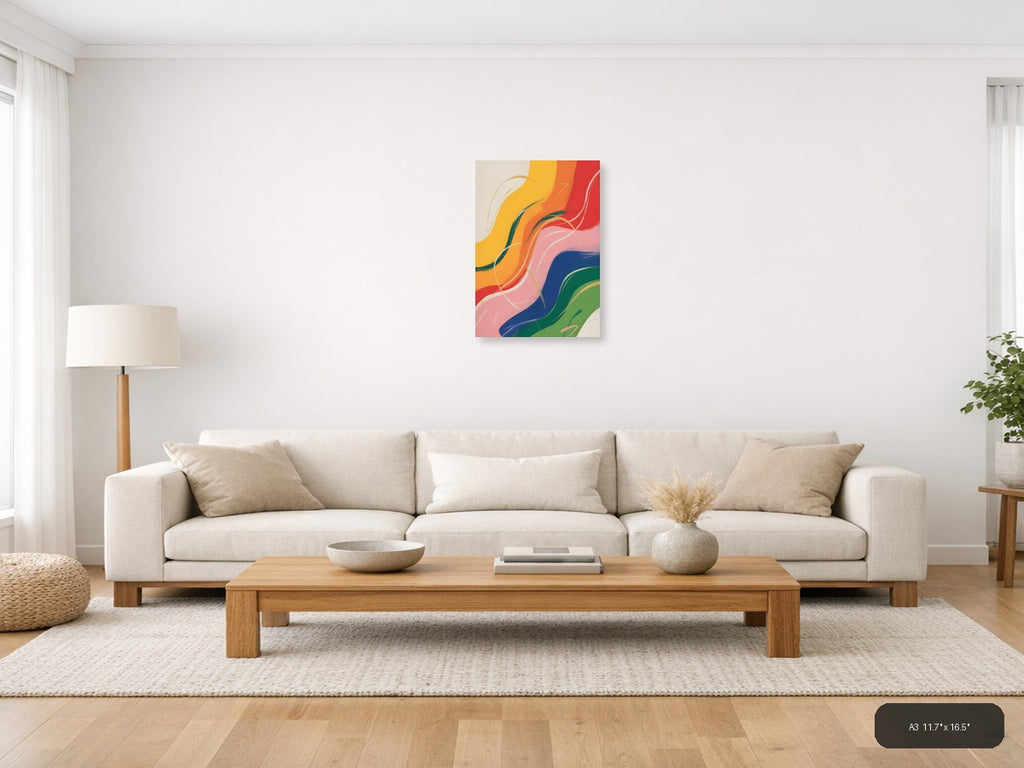 Colorful Abstract Waves Rainbow Flow Wall Art — A3 / Living Room