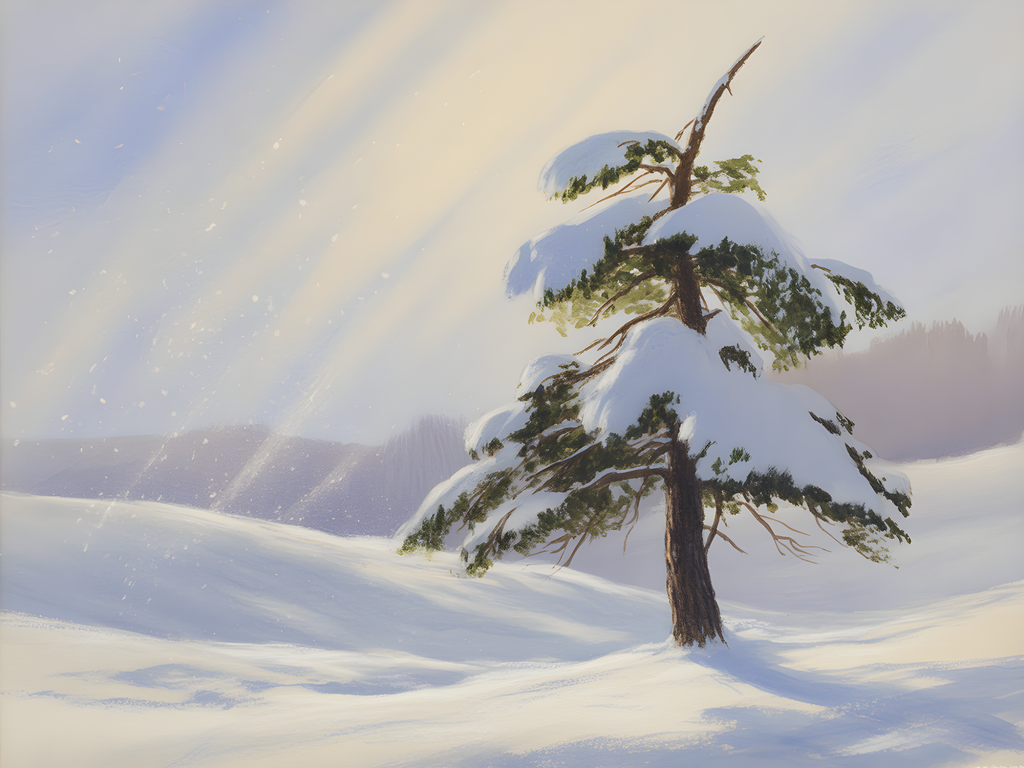 Snowy Pine Tree Winter Landscape Watercolor Wall Art