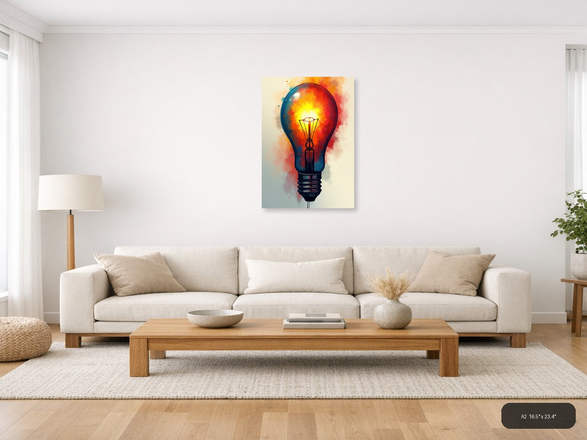 Glowing Lightbulb Abstract Watercolor Wall Art — A2 / Living Room
