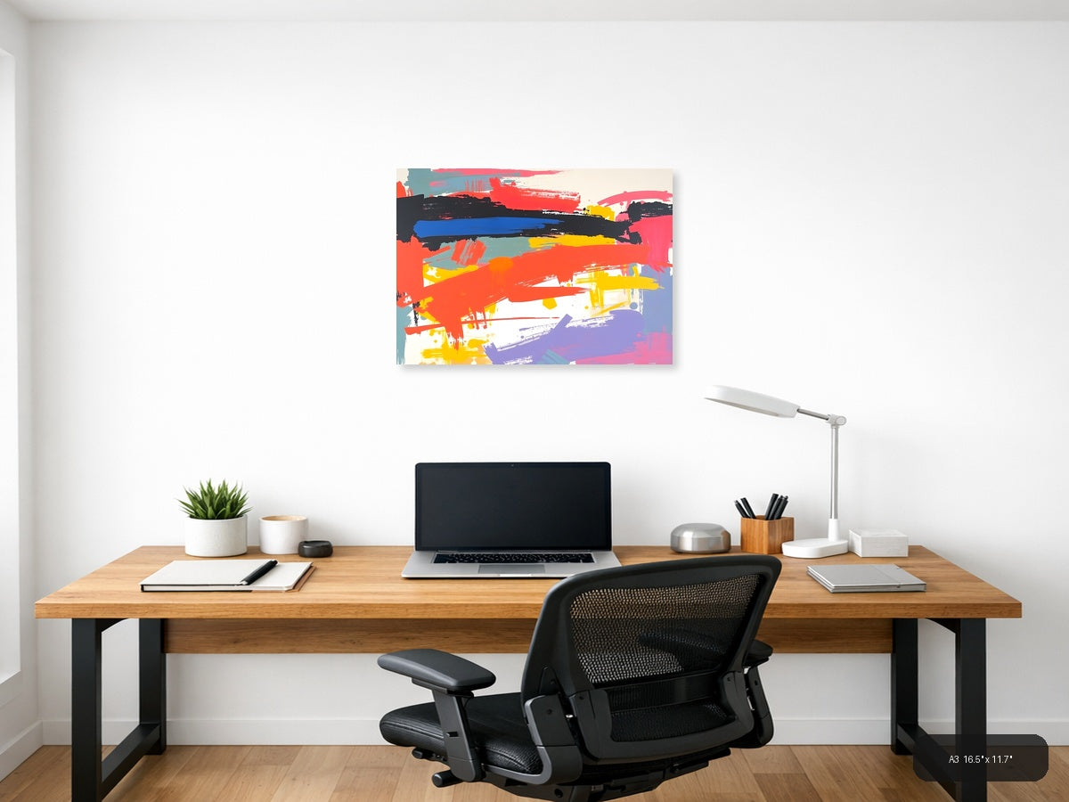 Colorful Abstract Brushstrokes Landscape Wall Art — A3 / Office