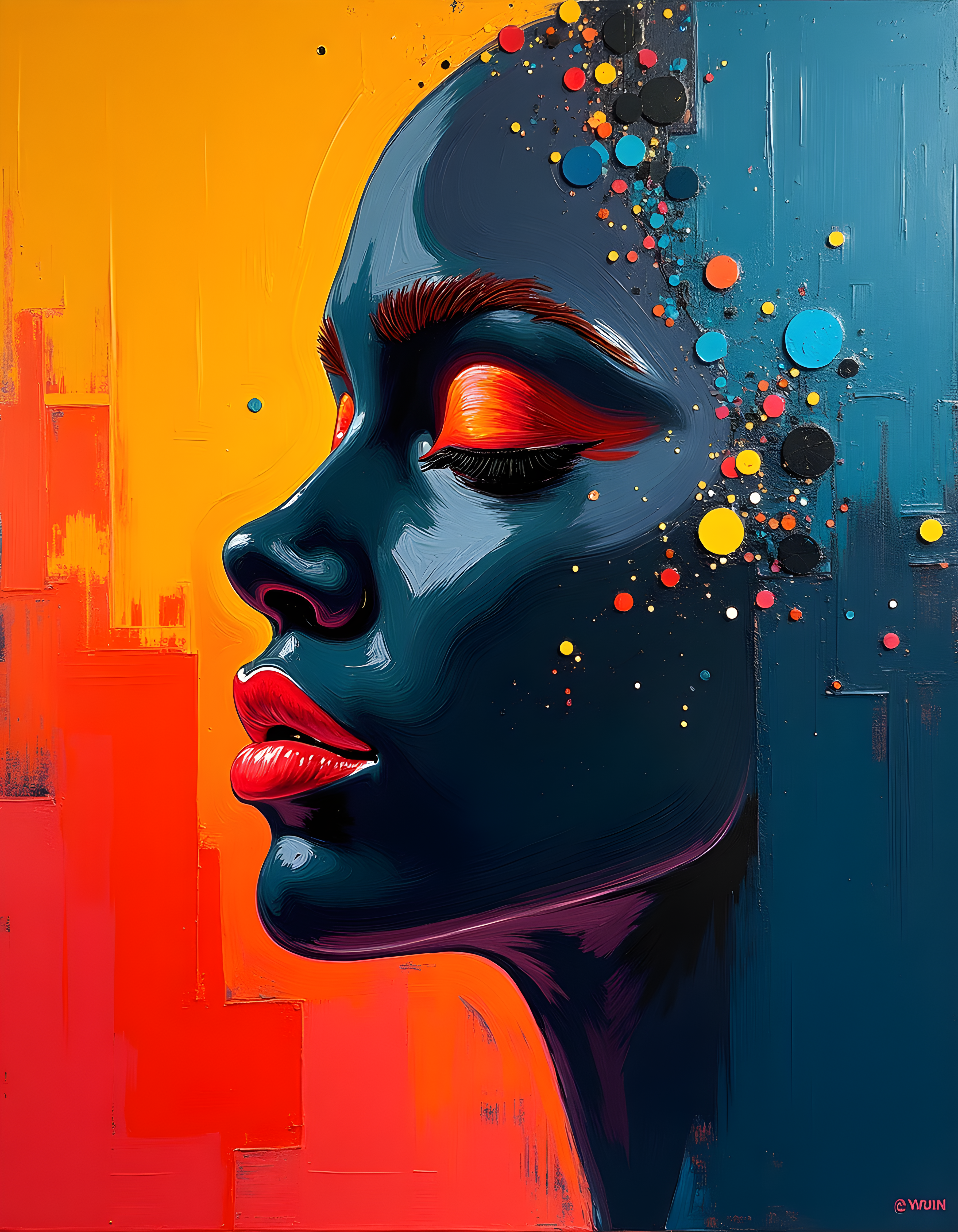 Colorful Abstract Portrait with Dispersing Particles Wall Art
