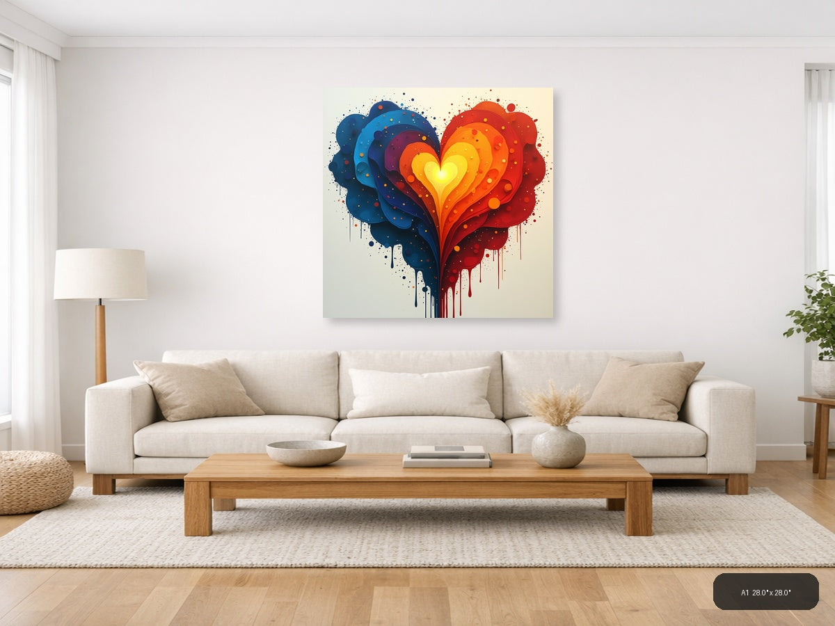Abstract Layered Heart with Blue & Red Gradient Wall Art — A1 / Living Room