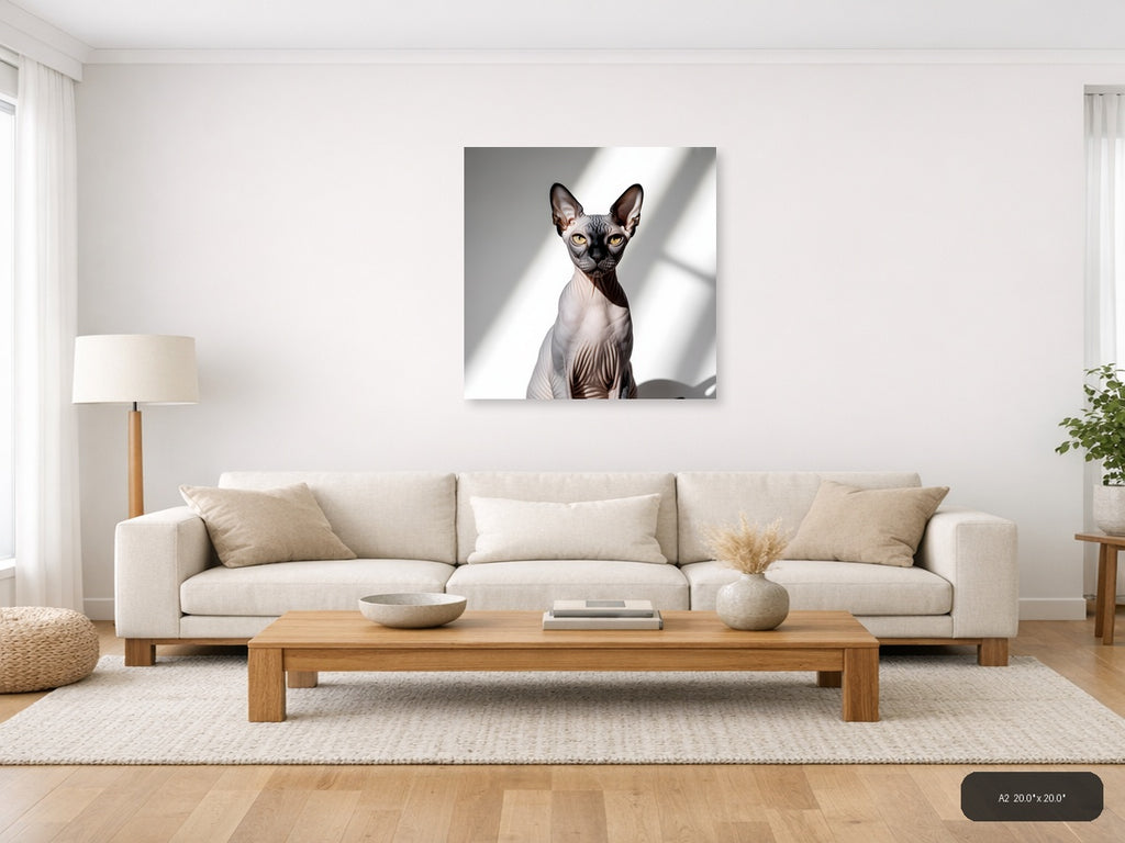 Sphynx Cat Portrait Minimalist Wall Art — A2 / Living Room