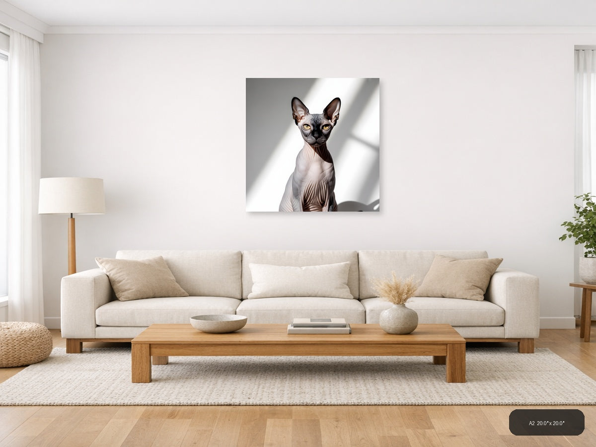 Sphynx Cat Portrait Minimalist Wall Art — A2 / Living Room