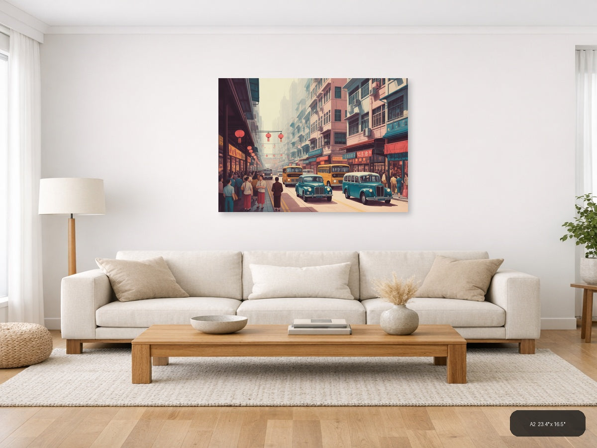 Hong Kong — Vintage (Landscape) Canvas Print | Vintage Wall Art | A4 A3 A2 A1 — A2 / Living Room