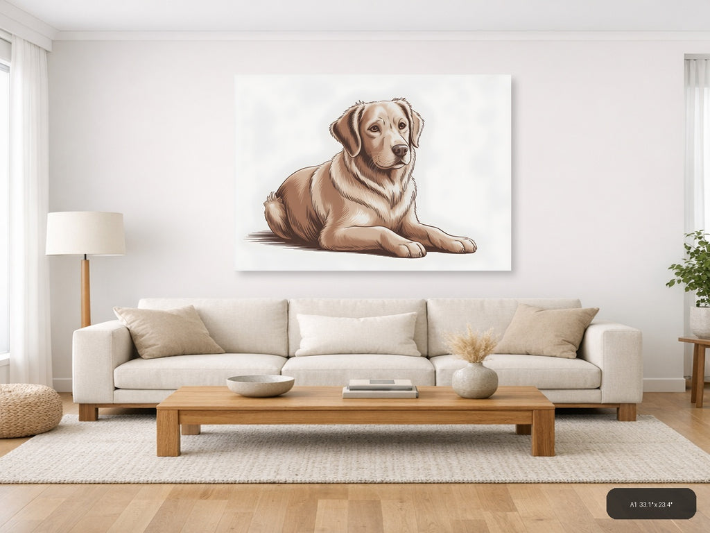 Golden Retriever Dog Portrait Minimalist Wall Art — A1 / Living Room