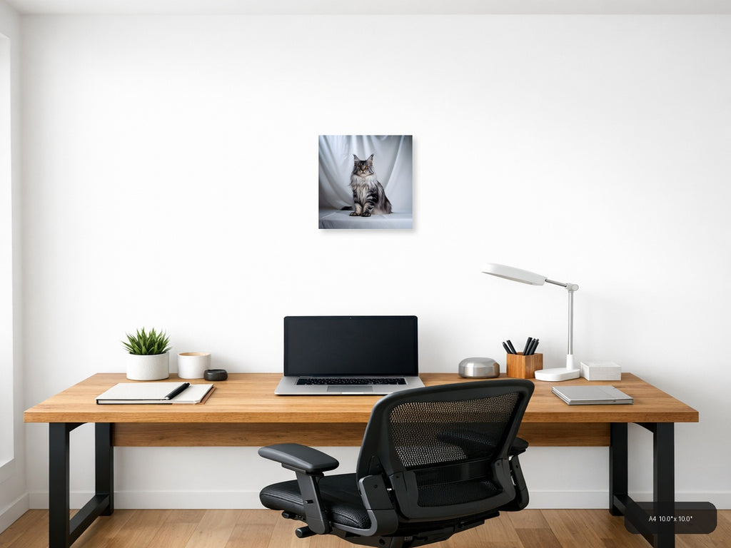 Gray Tabby Cat Portrait Minimalist Wall Art — A4 / Office