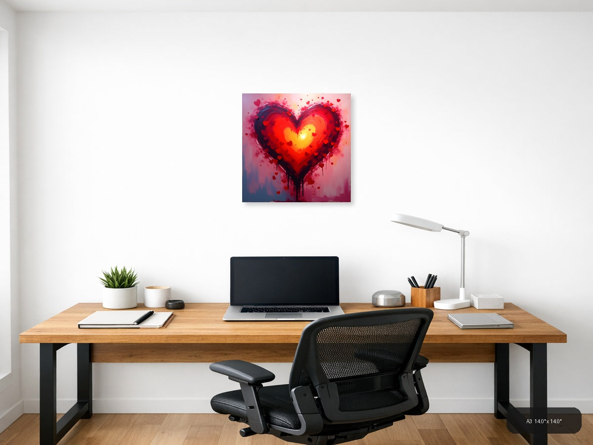 Abstract Glowing Heart with Radiant Center Wall Art — A3 / Office