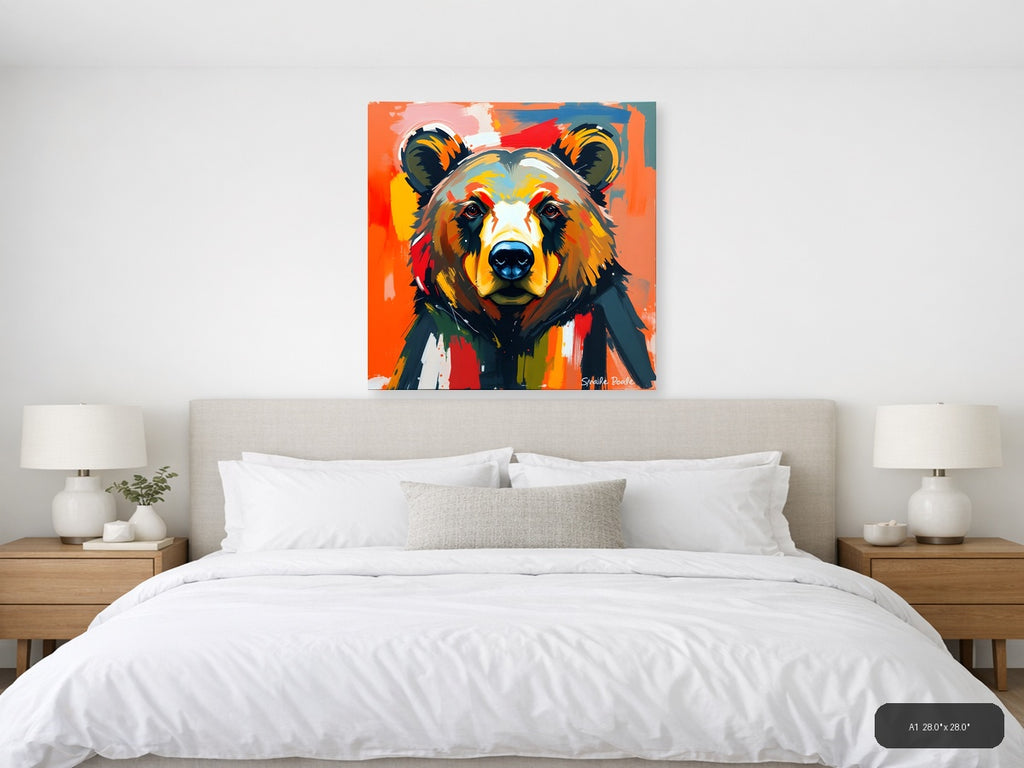 Colorful Abstract Bear Portrait Modern Wall Art — A1 / Bedroom