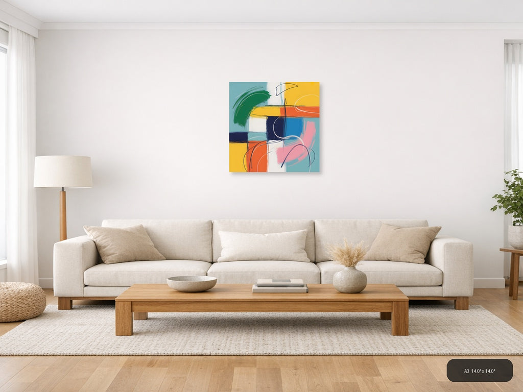 Colorful Abstract Geometric Blocks and Lines Wall Art — A3 / Living Room