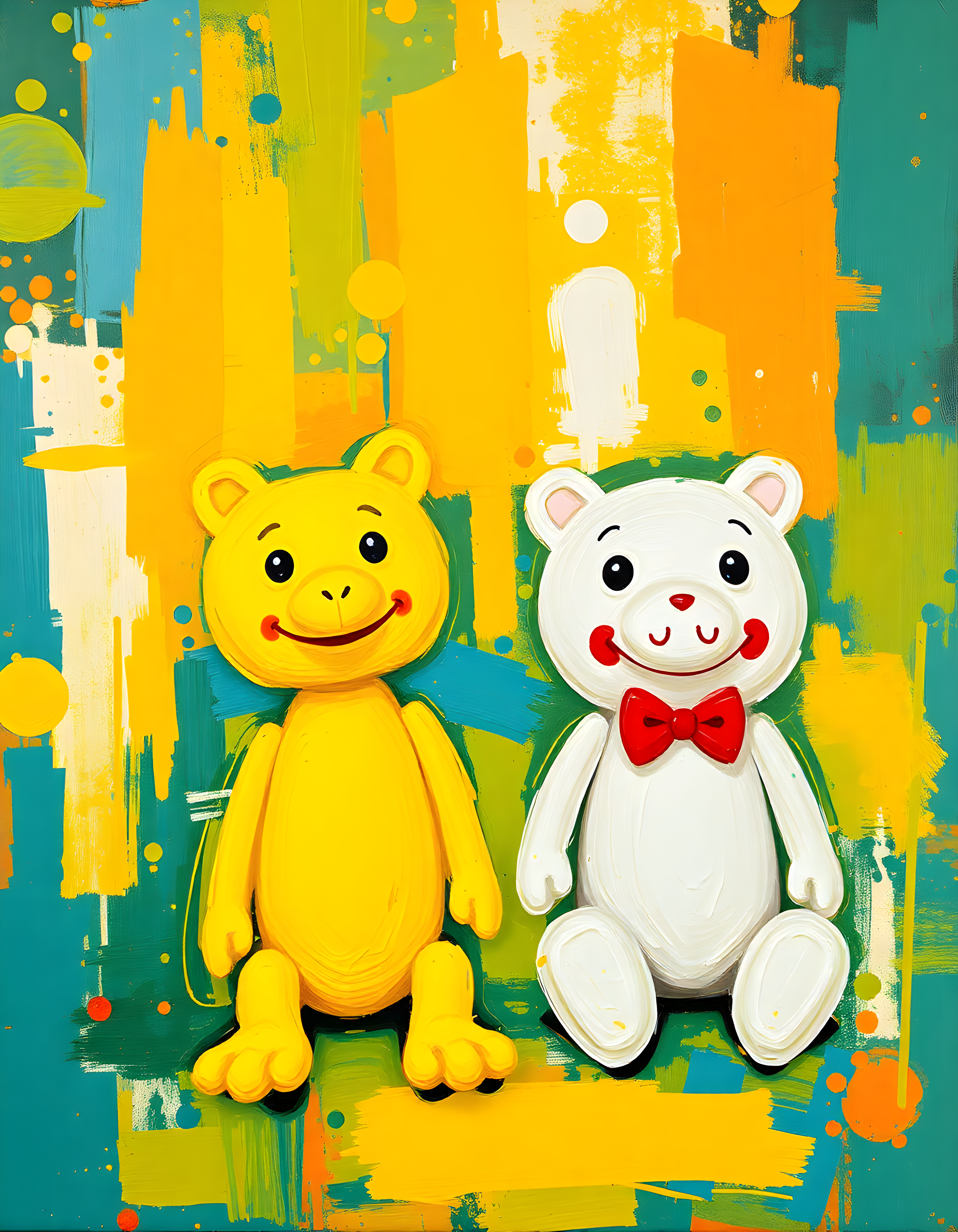 Two Happy Bears Abstract Colorful Portrait Wall Art
