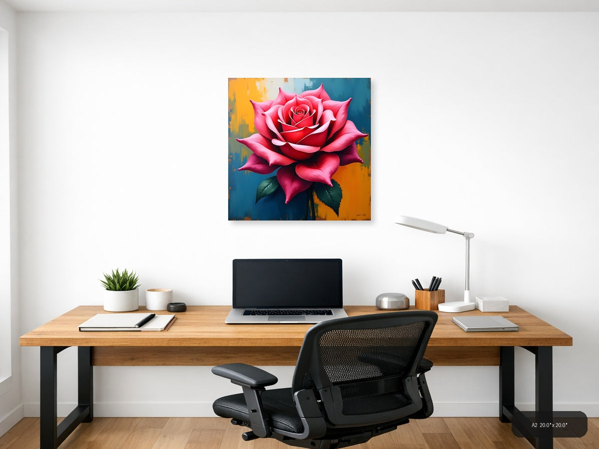 Vibrant Red Rose Abstract Modern Floral Wall Art — A2 / Office