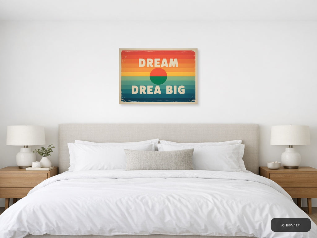 Dream Big Vintage Sunset Circle Stripes Wall Art — A3 / Bedroom