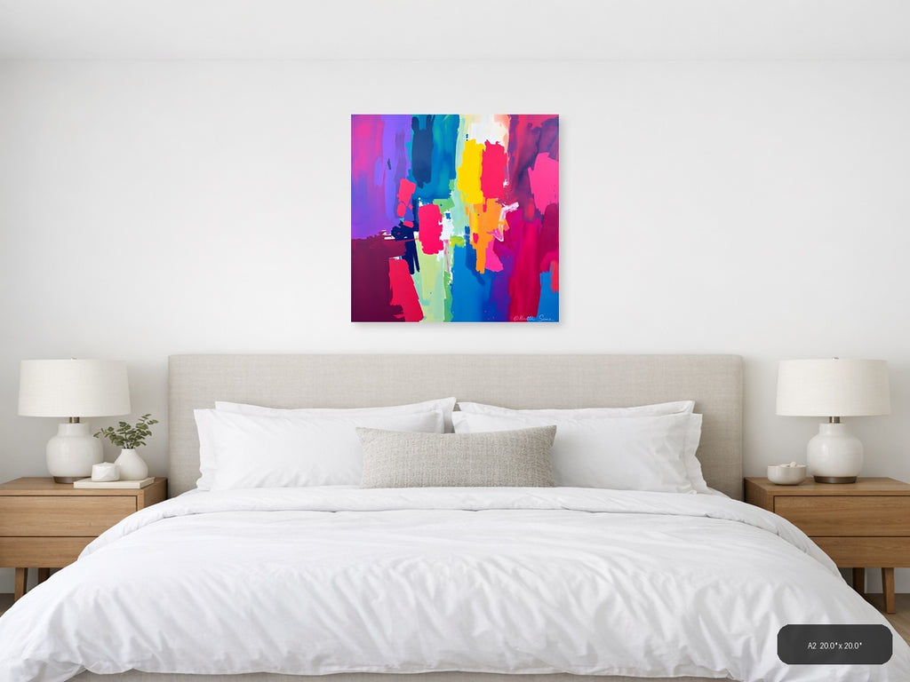 Vibrant Abstract Neon Brushstrokes Square Wall Art — A2 / Bedroom