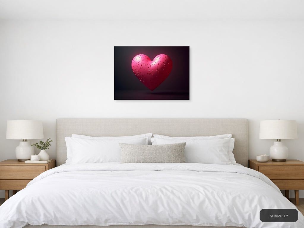3D Pink Heart with Textured Surface Photography Wall Art — A3 / Bedroom