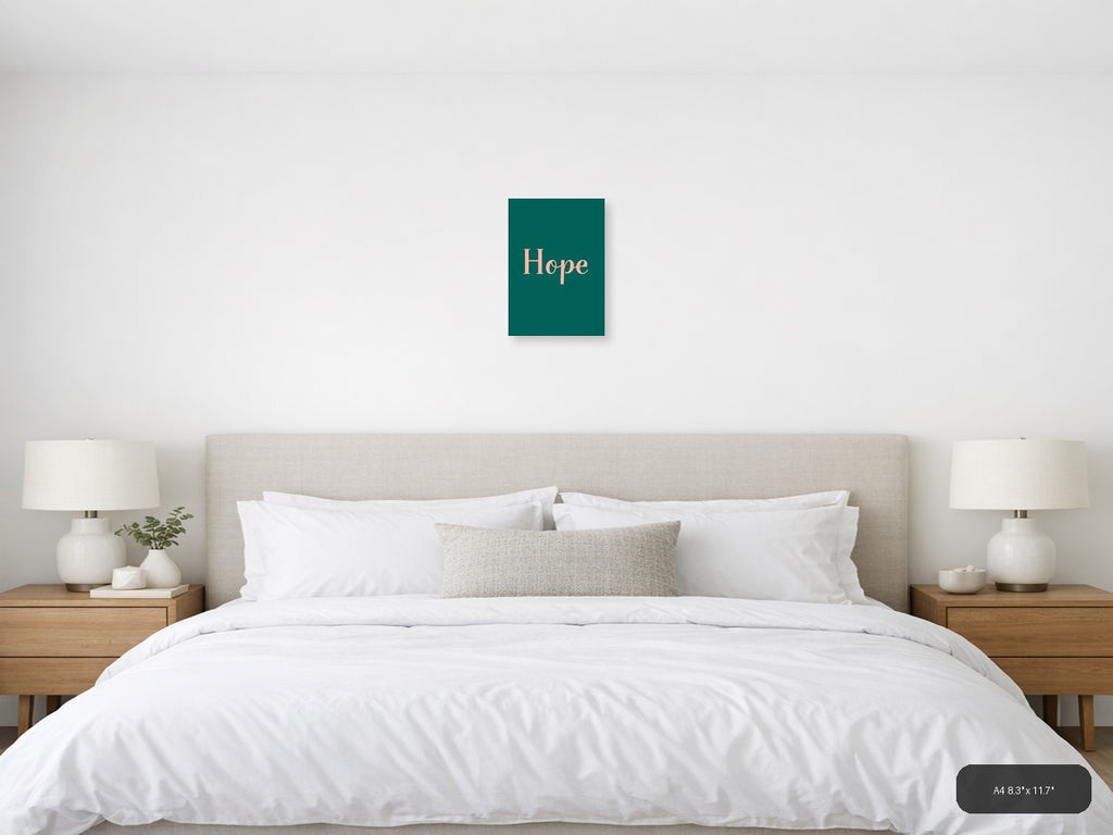 Hope Minimalist Teal and Coral Wall Art Print — A4 / Bedroom