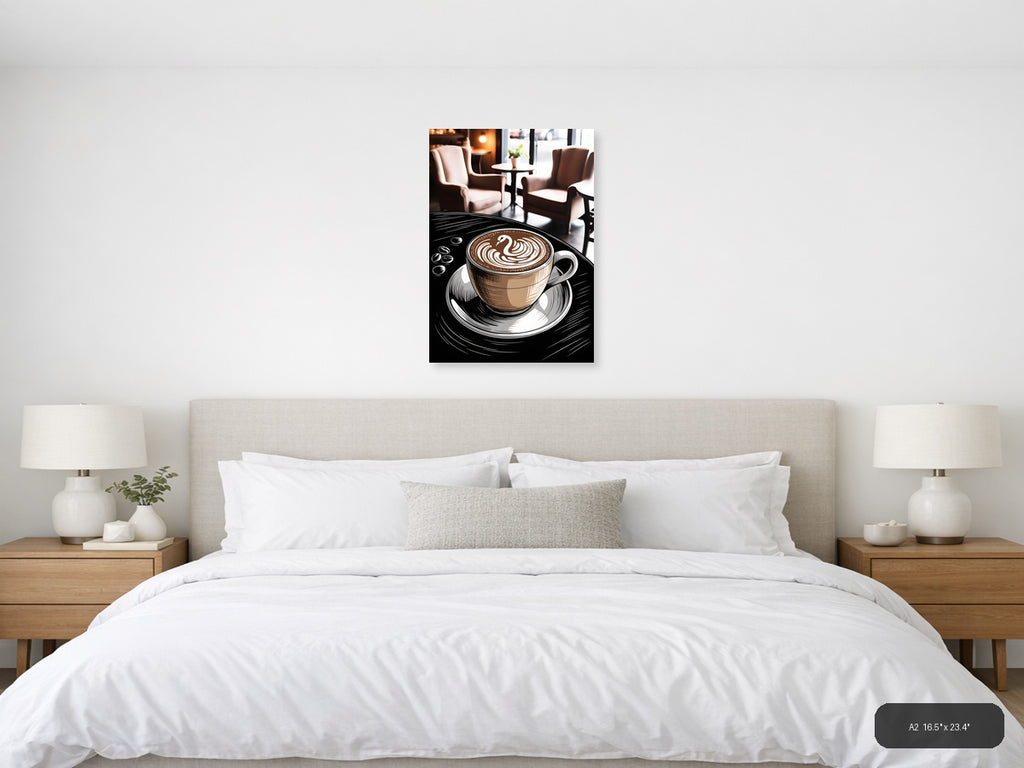 Coffee Shop Line Art - Latte with Latte Art Wall Art — A2 / Bedroom