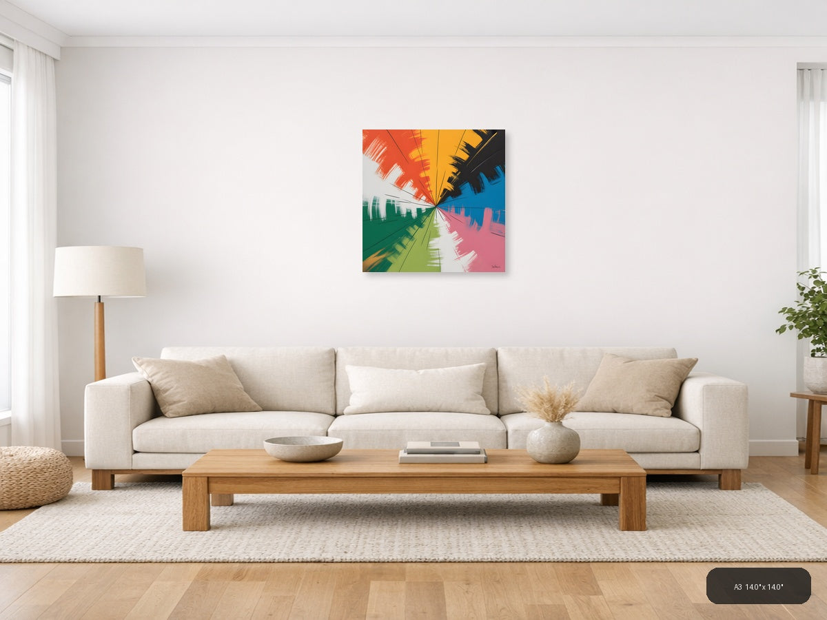 Radiant Color Wheel Abstract Sunburst Wall Art — A3 / Living Room