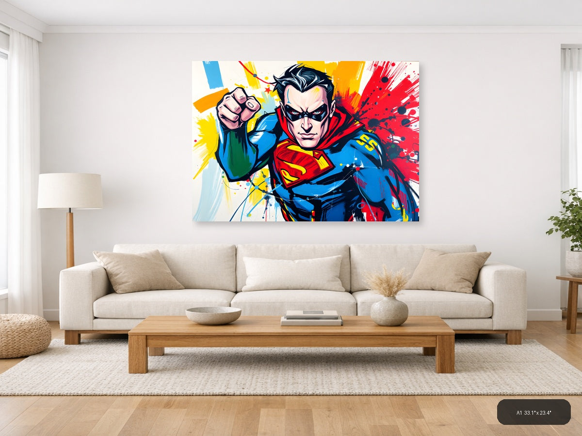 Superman Pop Art Abstract Splatter Wall Art — A1 / Living Room