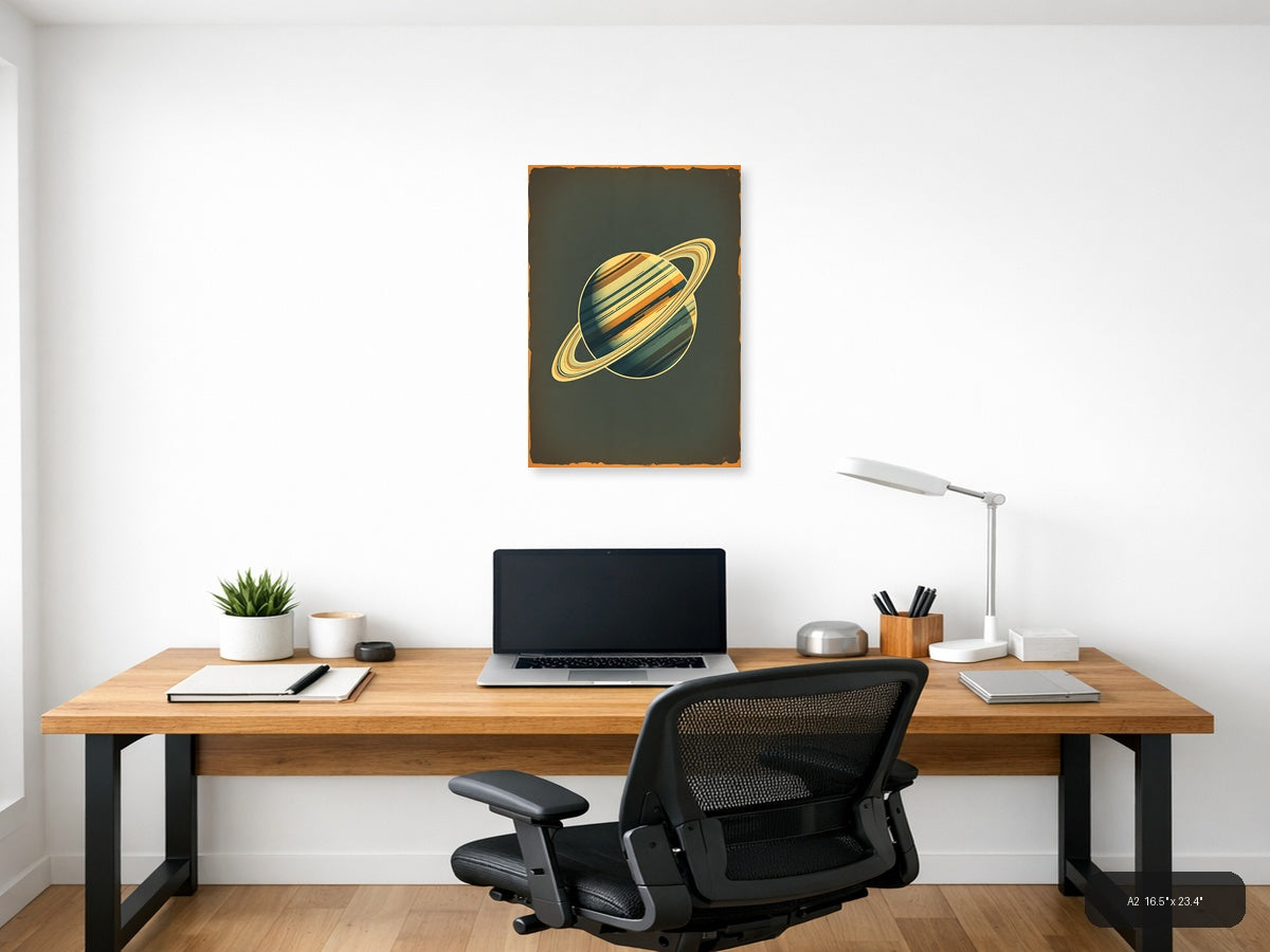 Vintage Saturn Planet Illustration Wall Art — A2 / Office